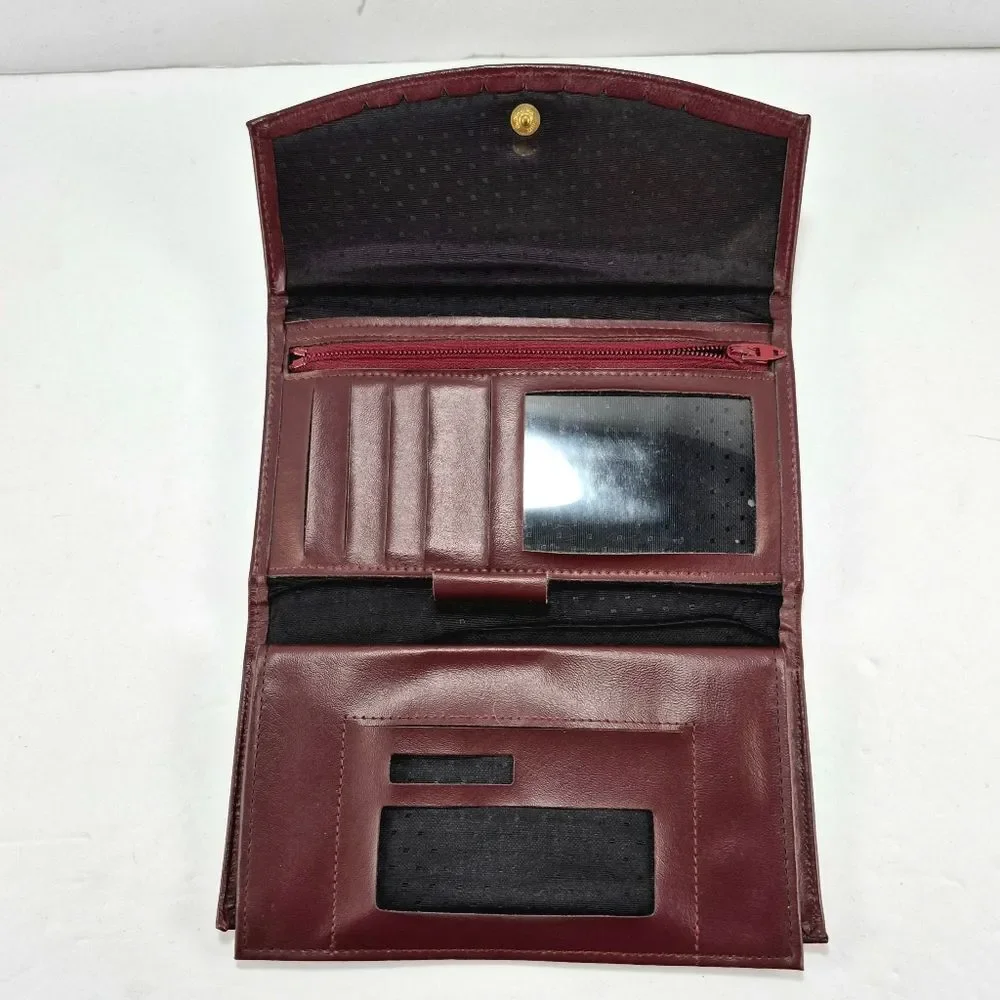 Vintage Full-Grain Cowhide Checkbook-Style Wallet With A Snap Closure.